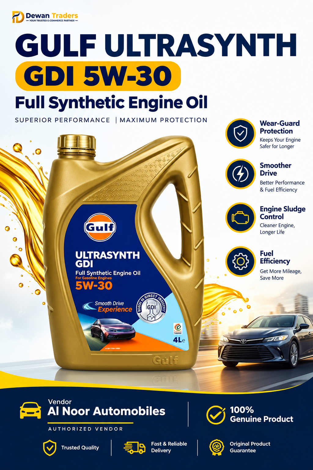 Gulf Ultrasynth GDI 5W-30 Synthetic Engine Oil 4L | Original